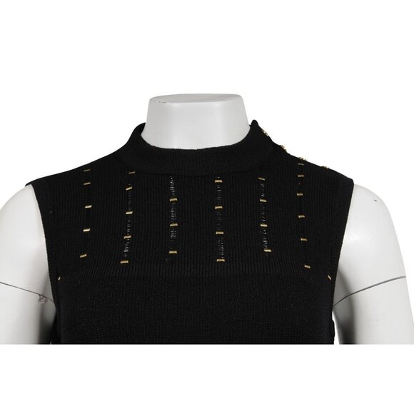St. John Sport Womens Staple Vest Small Black Wool Rayon Sleeveless Button Neck - Picture 3 of 11